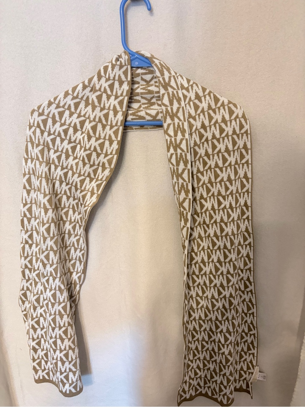 Michael Kors Tan & White MK Monogram Knit Scarf